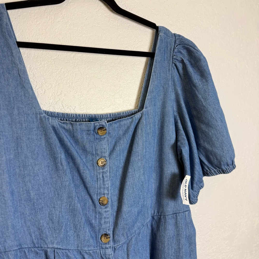 Old Navy 2X Denim Button Front Puff Sleeve Dress w/ Pockets - Picture 3 of 9